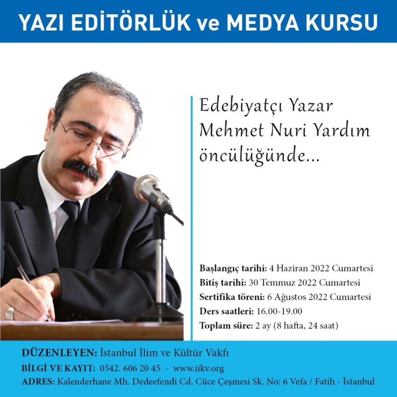 YAZI EDITÖRLÜK VE MEDYA KURSU, FATIH VEFA’DA BUGÜN BASLIYOR